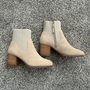 Elegant Beige Leather Knit  Cuff Ankle Booties